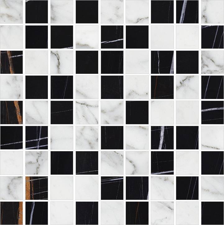 K-1000(1004)/MR/m01 Marble Trend (Марбл Тренд) Carrara (Nero Dorato) 300x300 черно-белая матовая мозаика